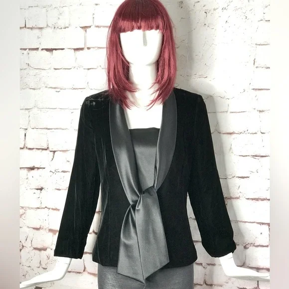 TALBOTS PETITES Black Velvet Blazer Satin Tuxedo Collar Jacket Size 10P Petite - Picture 1 of 16